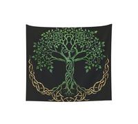 Arazzo verde celtico con albero della vita, da appendere alla parete, decorazione per la casa, per camera da letto, dormitorio, 152 x 130 cm
