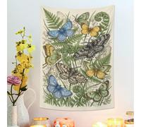 Arazzo verde farfalla e felce, da appendere alla parete, stile vintage botanico, estetica ispirata alla natura per soggiorno, camera da letto, dormitorio, 76 x 101 cm