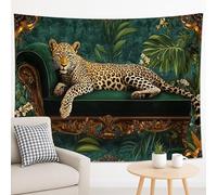 Arazzo verde leopardo, decorazione da parete con animali selvatici della giungla, arazzo esotico per soggiorno, camera da letto, stile bohémien, decorazione per la casa tutto l'anno, 228 x 178 cm