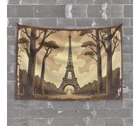 Arazzo vintage con torre Eiffel parigina tra alberi autunnali, decorazione per la stanza e la casa da uomo (75 x 100 cm)