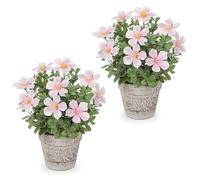 Arborus Fiori artificiali da 25 cm, in vaso rustico, 2 pezzi, piccole piante finte da interno in vaso, rosa chiaro, fiori di oxalis artificiali decorativi per casa e davanzale, decorazione