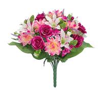 Arborus Fiori artificiali in seta per tombe fiori rosa 48 cm grandi rose miste dalie giglio bouquet di fiori artificiali per tombe fiori artificiali cespuglio fiori commemorativi