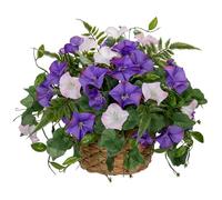 Arborus Piante da fiore artificiali Morning Glory in vasi intrecciati da 26,9 cm, fiori rustici da tavolo, decorazione viola in seta artificiale viola, fiori finti primaverili per casa, matrimoni,