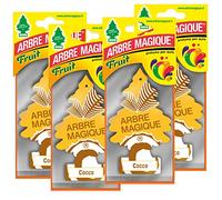 Arbre Magique Mono, Profumatore Auto, Fragranza Cocco, Profumazione Esotica e Fruttata, Durata fino a 7 Settimane, Made in Italy, Confezione da 4 Pezzi