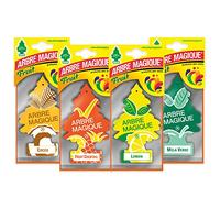 Arbre Magique Mono, Profumatore Auto, Variety Pack 3, Cocco + Fruit Cocktail + Lemon + Mela Verde, Durata fino a 7 Settimane, Made in Italy, Confezione da 4 Pezzi