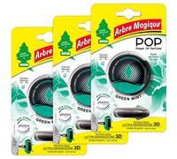 Arbre Magique POP, Profumatore Auto Solido, Fragranza Green Mint, Profumazione Decisa e Fresca, Durata Fino a 30 Giorni, Design Italiano, Confezione da 3 Pezzi