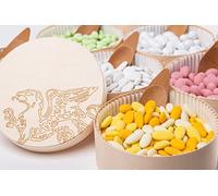 Arbues Confetti Artigianali, Confettata per Matrimonio, Allestimento Buffet MULTICOLOR: 5,6Kg di confetti, 8 gusti e colori assortiti, presentati in Scatole in Legno di Pioppo con Cucchiai in Bamboo