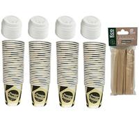 ARBUTUS 48 bicchieri da caffè usa e getta in cartone da 120 ml con 48 coperchi in plastica, bicchieri da asporto e 50 pallet in legno.