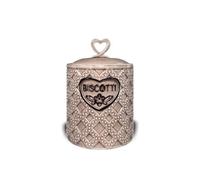 ARCA, Biscottiera Ermetica in Ceramica Lavorata, Barattolo Porta Biscotti con Pomello Ergonomico, Lavabile in Lavastoviglie, 17x18 cm, Fantasia Vintage, Colore Tortora