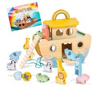Arca di Noè in Legno - Regalo di Battesimo per Bambini | Giocattolo Arca di Noè Trainabile con Ruote, Regalo per Bambini e Bambine | Storie della Bibbia e Puzzle in Legno per Battesimo e Natale