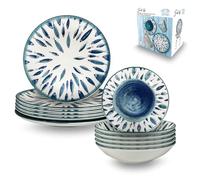 ARCA Servizio Piatti 18 Pezzi per 6 Persone in Porcellana - Design Estivo Elegante Ispirato al Mare - Set Tavola Colorato per Pranzi e Cene Speciali