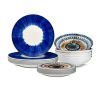 ARCA, Set 18 Piatti Coordinati Apulia Raggio in Porcellana, Servizio per 6 Persone, con Piatti Fondi, Piani e da Dessert, Blu