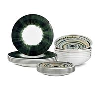 ARCA, Set 18 Piatti Coordinati Apulia Spirale in Porcellana, Servizio per 6 Persone, con Piatti Fondi, Piani e da Dessert, Verde