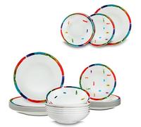 ARCA, Set 18 Piatti Coordinati Arcobaleno in Porcellana Decorata, Servizio per 6 Persone, con Piatti Fondi, Piani e da Dessert, Moderni e Colorati, Lavabili in Lavastoviglie