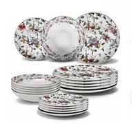 ARCA, Set 18 Piatti Coordinati Asturias in Porcellana e Ceramica Decorata, Servizio per 6 Persone, con Piatti Fondi, Piani e da Dessert