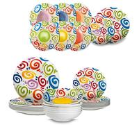 ARCA, Set 18 Piatti Coordinati Brio in Porcellana Decorata, Servizio per 6 Persone, con Piatti Fondi, Piani e da Dessert, Moderni e Colorati, Lavabili in Lavastoviglie