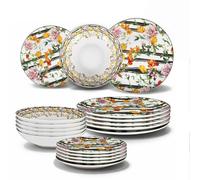 ARCA, Set 18 Piatti Coordinati Flora in Porcellana e Ceramica Decorata, Servizio