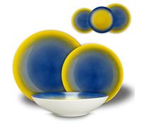 ARCA, Set 18 Piatti Coordinati in Porcellana Decorata, Servizio per 6 Persone, con Piatti Fondi, Piani e da Dessert, Lavabili in Lavastoviglie, Collezione Tavola a Colori, Colore Blu