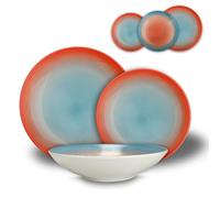 ARCA, Set 18 Piatti Coordinati in Porcellana Decorata, Servizio per 6 Persone, con Piatti Fondi, Piani e da Dessert, Lavabili in Lavastoviglie, Collezione Tavola a Colori, Colore Azzurro