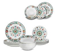ARCA, Set 18 Piatti Coordinati Millefiori in Porcellana Decorata, Servizio per 6 Persone, con Piatti Fondi, Piani e da Dessert, Moderni e Colorati, Lavabili in Lavastoviglie