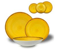 ARCA, Set 18 Piatti Coordinati Pepper in Porcellana Decorata, Servizio per 6 Persone, con Piatti Fondi, Piani e da Dessert, Moderni e Colorati, Lavabili in Lavastoviglie, Colore Giallo