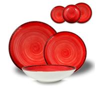 ARCA, Set 18 Piatti Coordinati Pepper in Porcellana Decorata, Servizio per 6 Persone, con Piatti Fondi, Piani e da Dessert, Moderni e Colorati, Lavabili in Lavastoviglie, Colore Rosso