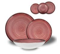 ARCA, Set 18 Piatti Coordinati Pepper in Porcellana Decorata, Servizio per 6 Persone, con Piatti Fondi, Piani e da Dessert, Moderni e Colorati, Lavabili in Lavastoviglie, Colore Rosa