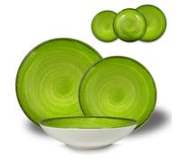 ARCA, Set 18 Piatti Coordinati Pepper in Porcellana Decorata, Servizio per 6 Persone, con Piatti Fondi, Piani e da Dessert, Moderni e Colorati, Lavabili in Lavastoviglie, Colore Verde
