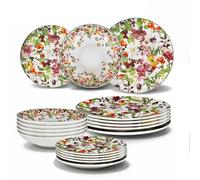 ARCA, Set 18 Piatti Coordinati Spring in Porcellana e Ceramica Decorata, Servizio per 6 Persone, con Piatti Fondi, Piani e da Dessert