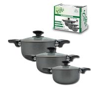 ARCA, Set 3 Pentole Antiaderenti con Coperchio, Casseruole in Allumino Adatte a Piani Cottura a Gas o Induzione, Lavabili in Lavastoviglie, Diametri 16/20/24 cm, Collezione Rockchef