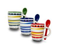 ARCA, Set 3 Tazzine da Caffè Apulia Spirale con Cucchiaino, Realizzate in Ceramica Decorata, Lavabili in Lavastoviglie, Capacità 90 ml, 6x7 cm, Colori Assortiti