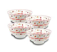 ARCA, Set 4 Ciotole in Porcellana, con Decorazione Natalizia Albero di Natale con Bordo Rosso, Resistenti e Durature, Ideali per la Tavola, Idea Regalo Natale, 12x6 cm