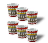 ARCA, Set 6 Bicchierini da Caffè Apulia Raggio, Realizzati in Porcellana Decorata, Lavabili in Lavastoviglie, Capacità 50 ml, 6x6 cm, Rosso