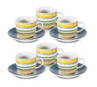 ARCA, Set 6 Tazzine da Caffè Apulia con Piattino, Realizzate in Porcellana Decorata, Capacità 90 ml, 11x6 cm, Blu
