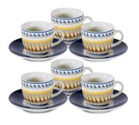 ARCA, Set 6 Tazzine da Caffè Apulia II con Piattino, Realizzate in Porcellana Decorata, Capacità 90 ml, 11x6 cm, Blu