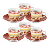 ARCA, Set 6 Tazzine da Caffè Apulia II con Piattino, Realizzate in Porcellana Decorata, Capacità 90 ml, 11x6 cm, Rosso