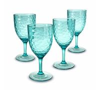 ARCA, Set di 4 Calici in Pasta Acrilica, per 4 Persone, Bicchieri Ideali per la Tavola, Resistenti e Duraturi, Collezione Hammered, Azzurro, 430 ml