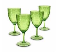 ARCA, Set di 4 Calici in Pasta Acrilica, per 4 Persone, Bicchieri Ideali per la Tavola, Resistenti e Duraturi, Collezione Hammered, Verde, 430 ml