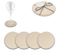 ARCA, Set di 4 Sottobicchieri in Similpelle, per 4 Persone, Ideali per la Tavola, Resistenti e Duraturi, Colore Avorio, Diametro 12,5 cm