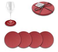 ARCA, Set di 4 Sottobicchieri in Similpelle, per 4 Persone, Ideali per la Tavola, Resistenti e Duraturi, Colore Bordeaux, Diametro 12,5 cm