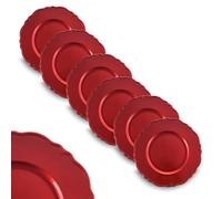 ARCA, Set di 6 Sottopiatti Rotondi Barocco in Polipropilene, per 6 Persone, Ideali per la Tavola di Natale, Resistenti e Duraturi, Idea Regalo Natale, Colore Rosso, 33 cm