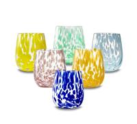 ARCA, Set di 6 Tumbler in Vetro Colorato, per 6 Persone, Bicchieri Ideali per la Tavola, Lavabili in Lavastoviglie, Collezione Gocce di Luna, Colori Assortiti, 330 ml