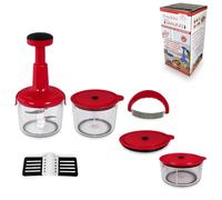 ARCA Tritatutto Manuale a Pressione Samurai - 5 Lame in Acciaio Inox, Doppio Contenitore con Spatola, Trita Verdure, Cipolla, Aglio, Prezzemolo e Carne - Facile da Pulire
