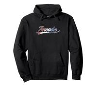 Arcade Patriotic Distressed Red White Blue Design Felpa con Cappuccio