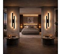 Arcadia Applique da Parete Interno LED 48 cm 16W 2000 Lumen 4500K Luce Naturale - Lampada da Muro Moderna per Soggiorno, Bagno, Cucina, Camera da Letto e Corridoio - Modello Europa (Nero - 2 Unità)
