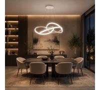 Arcadia Lampadario a Sospensione 4100LM 53W 50cm - Modello Iride (Bianco) | Lampadario Camera da Letto Soggiorno Cucina con Luce Calda e Fredda Dimmerabile, Telecomando e App inclusi - Finitura Bianca