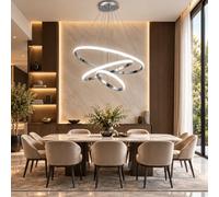 Arcadia Lampadario a Sospensione 5500LM 90W 60cm - Modello Nemesi (Argento) | Lampadario Camera da Letto Soggiorno Cucina con Luce Calda e Fredda Dimmerabile, Telecomando e App inclusi - Finitura Argento