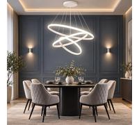 Arcadia Lampadario a Sospensione 5500LM 90W 60cm - Modello Nemesi (Bianco) | Lampadario Camera da Letto Soggiorno Cucina con Luce Calda e Fredda Dimmerabile, Telecomando e App inclusi - Finitura Bianca