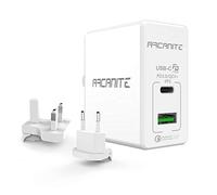 ARCANITE, Premium Caricatore USB da Muro a 2 Porte, USB C PD 3.0 / QC4 + PPS (30W) e USB A QC 3.0 (18W), Compatibilità Internazionale per US / UK / EU