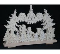 Arcata El. Illuminato Con Pupazzo di Neve, Bambini E Chiesa B x H=44x32cm Nuovo